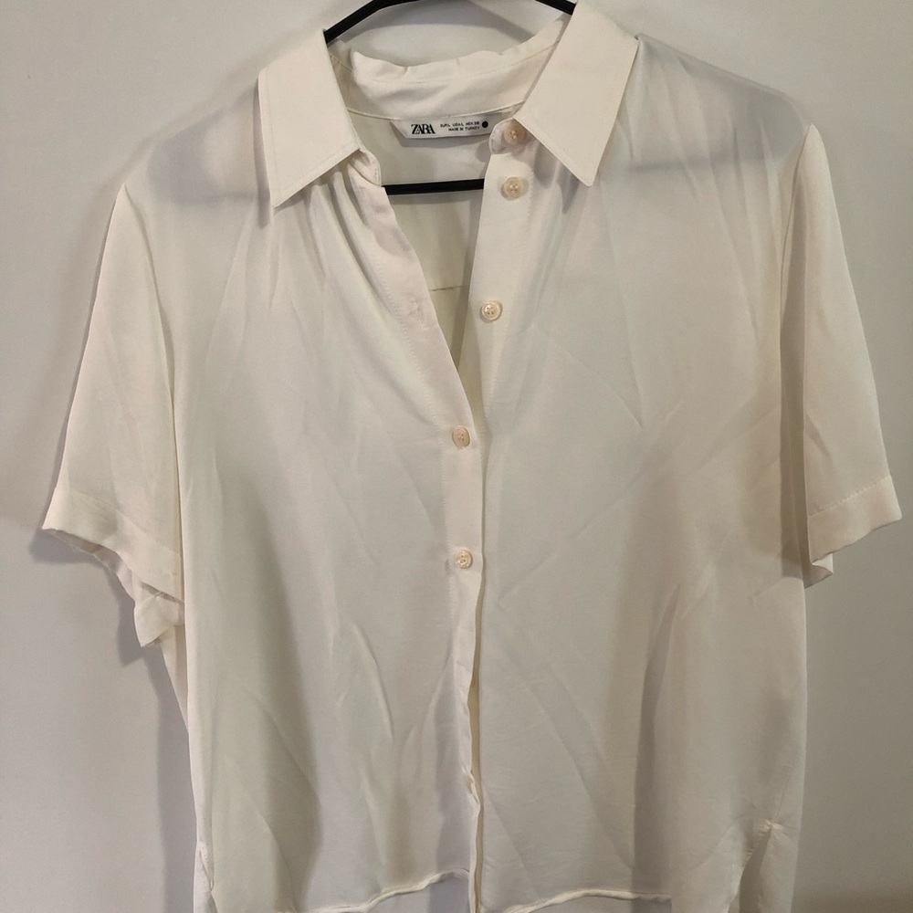Zara Cream Notched Collar Button Down Shirt